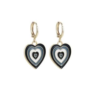 Retro Mini Heart Hoop Earrings – Navy, White & Gold Enamel